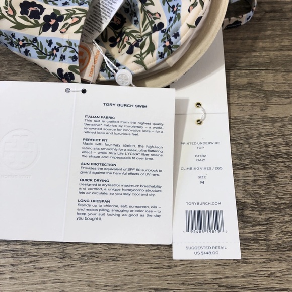 TORY BURCH Printed Underwire Top Bathing / Swim Suit Climbing Vines 265 M - Picture 2 of 6